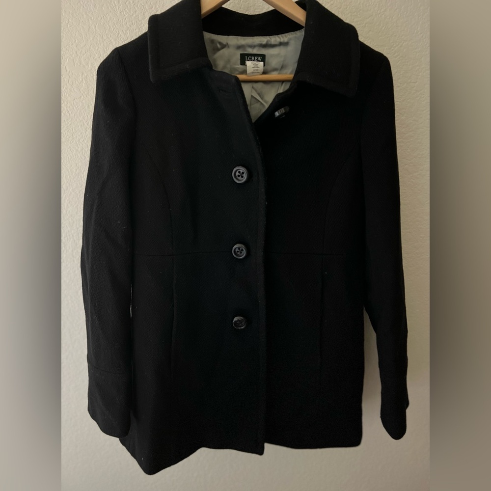 Women’s J. Crew Black Wool Coat Size 8 - Picture 1 of 6